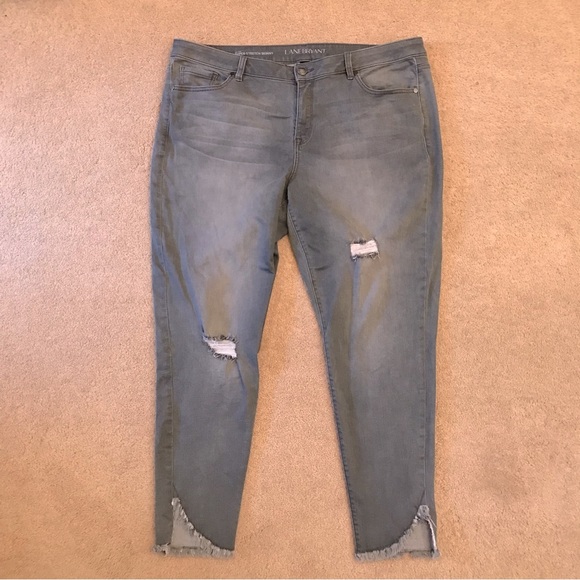 Lane Bryant Denim - Lane Bryant Mid Rise Super Stretch Skinny Jeans Womens Size 20 Grey Distressed